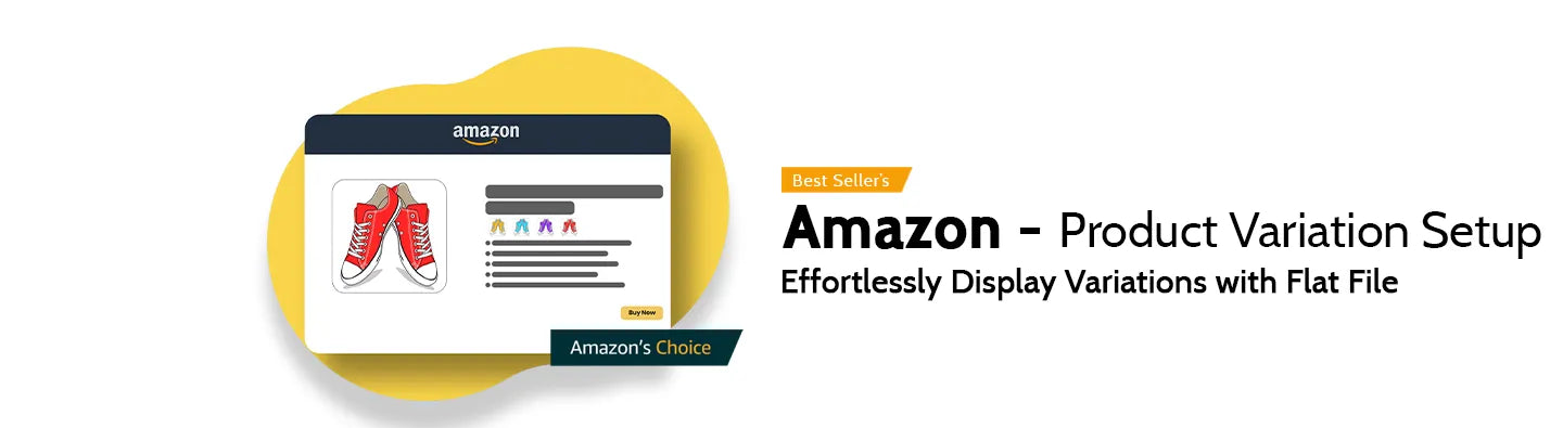 Amazon product variation setup service advertisement highlighting flat file solution for displaying variations